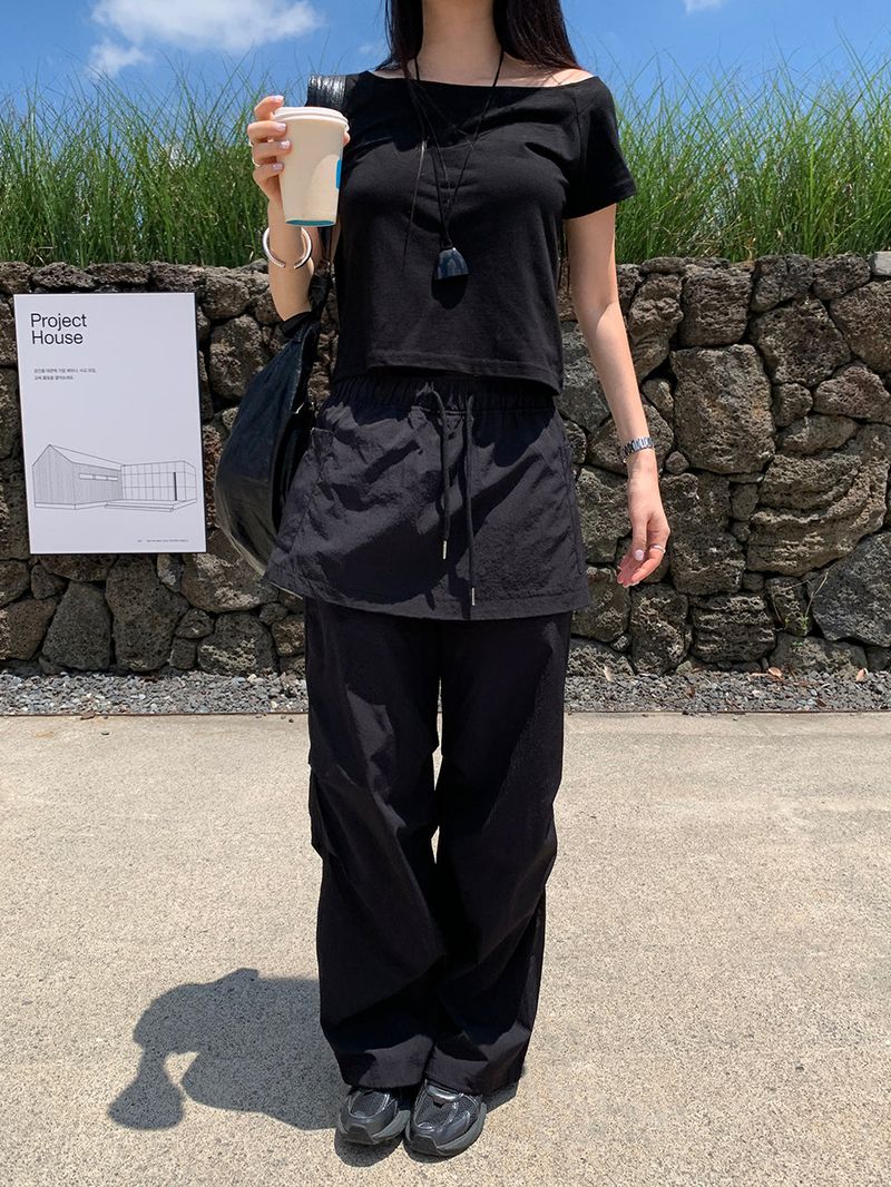 [MADE] Kaen Nylon Layered Skirt Banding Pants
