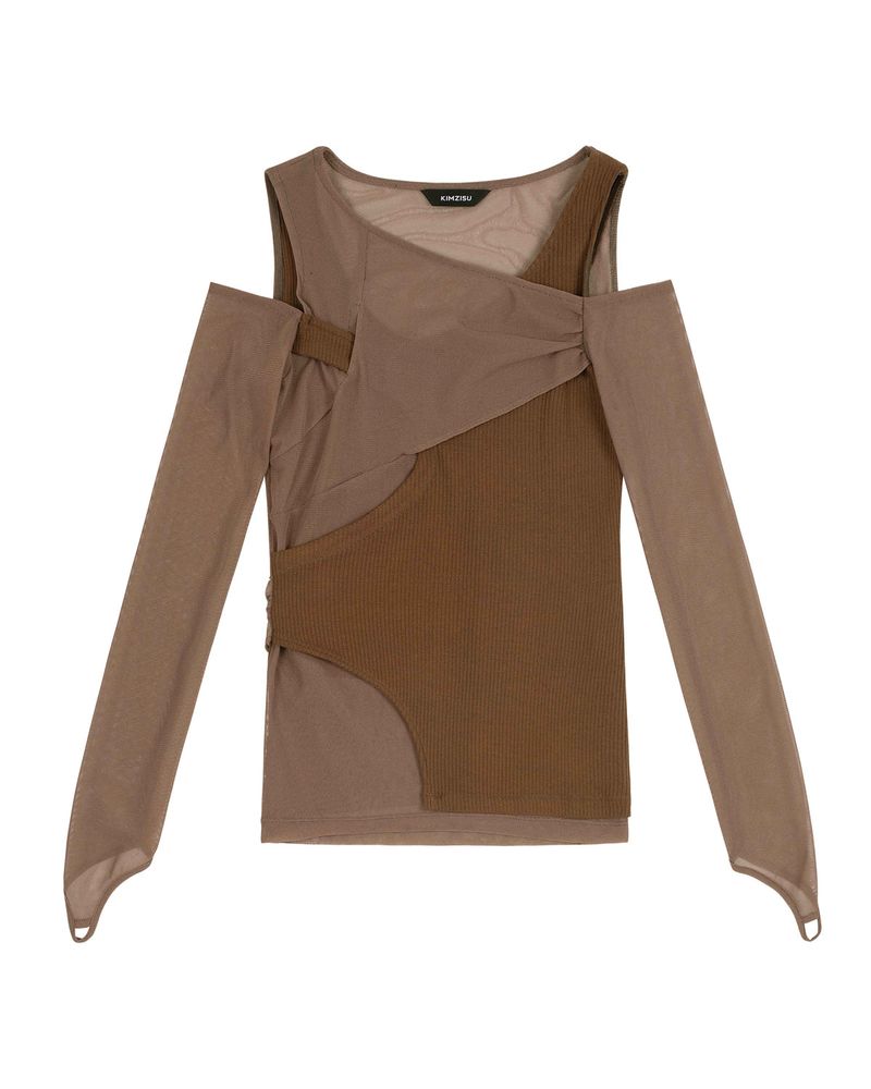 In&Out Knitted Top _  BROWN