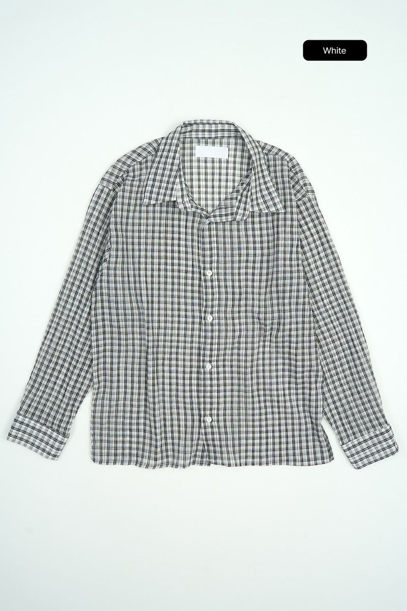 Vina sheer check wrinkle shirt