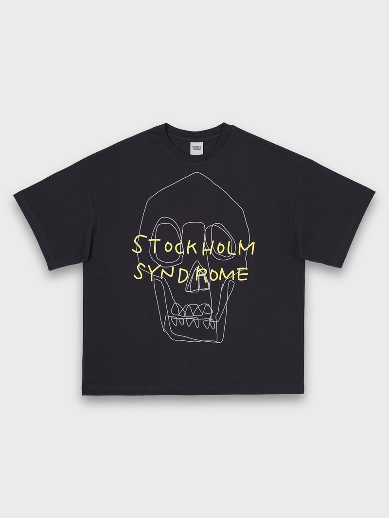 stockholm syndrome（ストックホルムシンドローム）の「ラインスカルTシャツ - チャコール（トップス）」