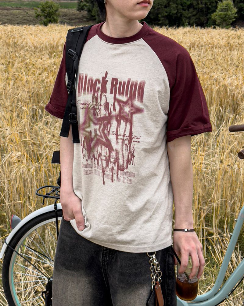 Stamune Printing Raglan Short Sleeve Tee