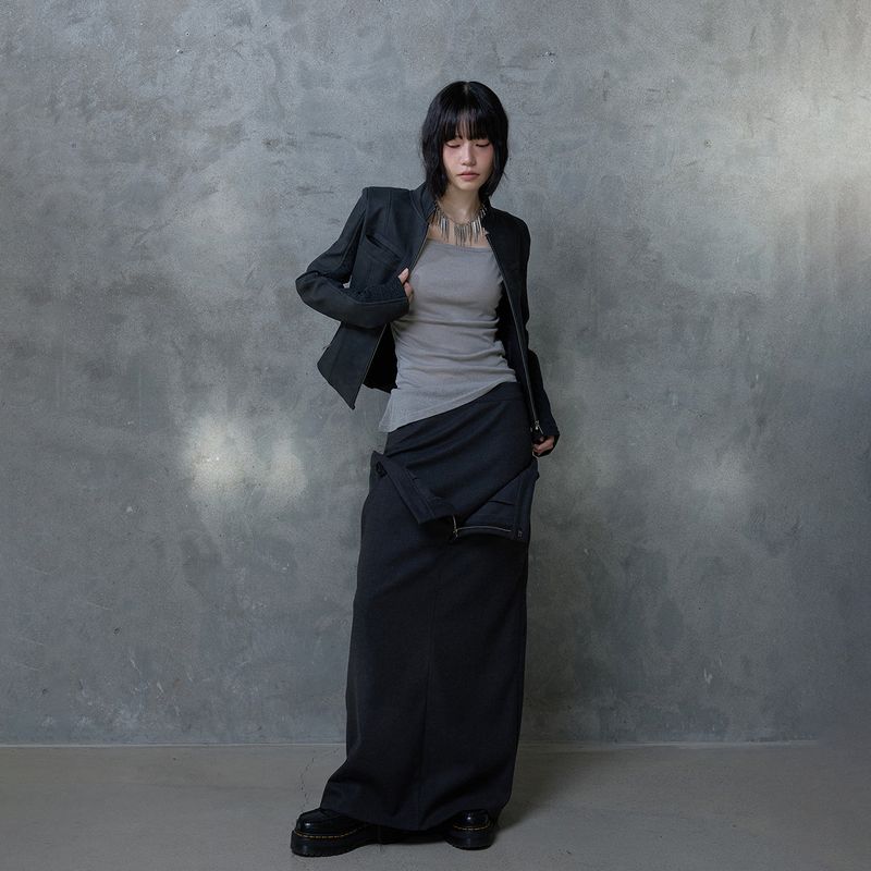 RIBBED SLEEVE LEATHER JACKET