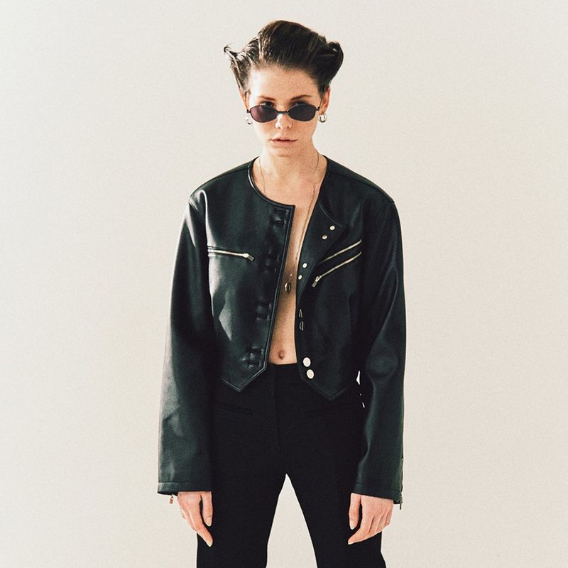 KIMZISU（キムジス）の「Faux-Leather Cropped Jacket _ Black（Jackets/Outerwear）」