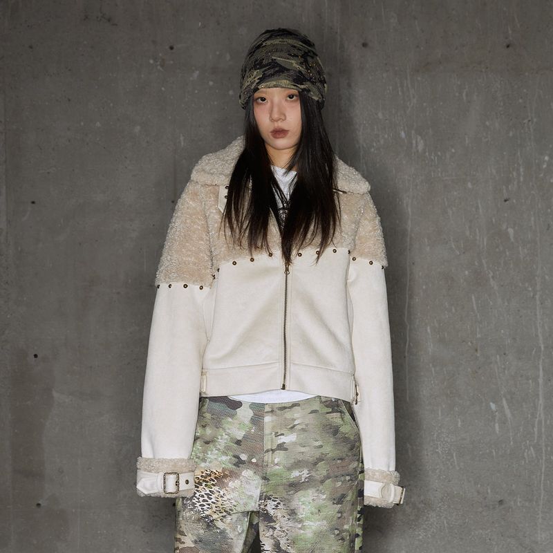 Rivet split stitching suede jacket