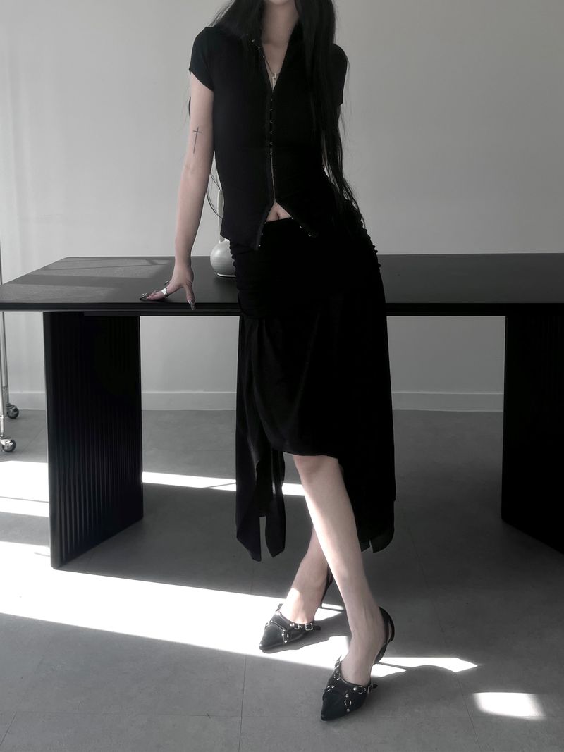 moisture shirring midi skirt (3color)