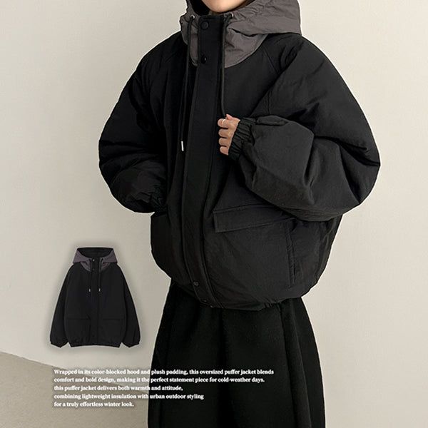 hijjoo（ハイチュー）の「Beats High Neck Color Matching Loose Fit Hood Padding（Jackets/Outerwear）」