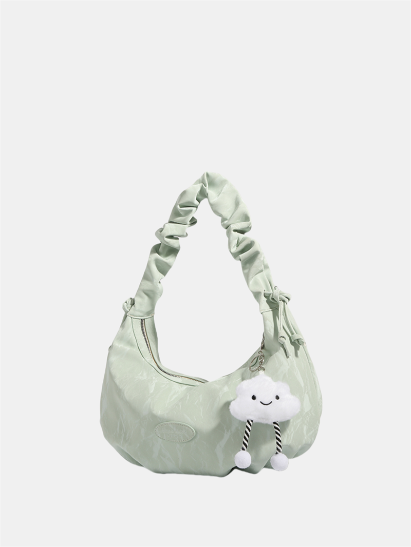 Cloud doll key ring bag denim washed leather wave pattern wrinkle strap zipper shoulder bag
