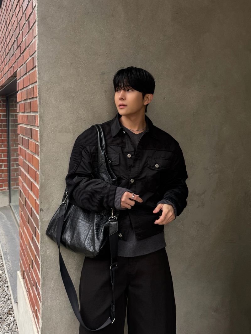 Loin trucker cropped knit jacket