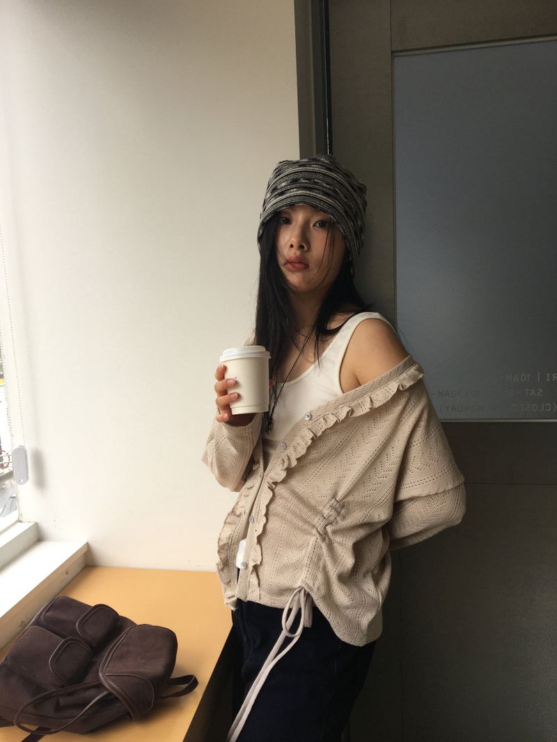 Punch Shirring Ruffle Cardigan (3color)