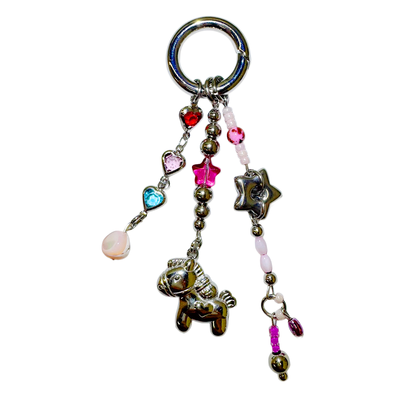Punk pink horse keychain