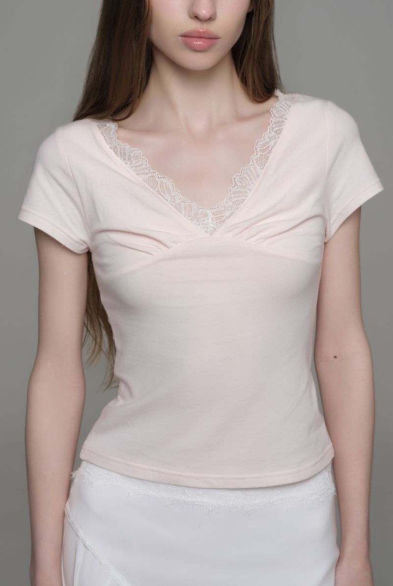 Rose tea lace v top, Pink
