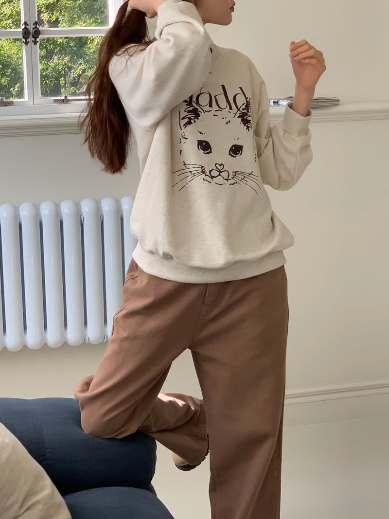 CAT DRAWING SWEATSHIRTS (OATMEAL)