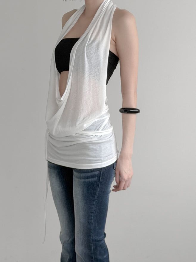 Desert Cowl Neck Hooded Drape Top