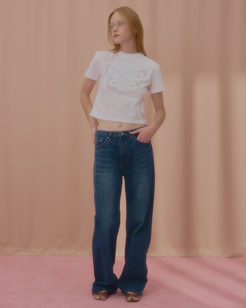 TEXT BUTTERFLY CROP TSHIRT-WHITE