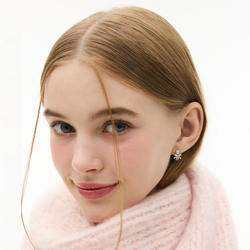 Ballerina Ribbon Cubic One-Touch Earrings