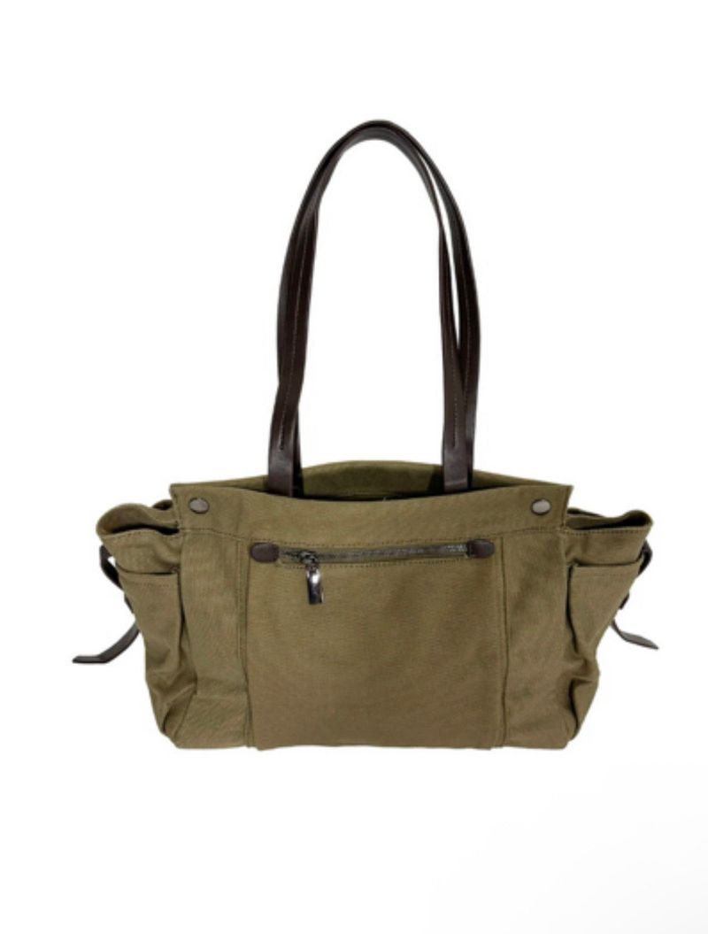 vintage olive cotton & leather L bag