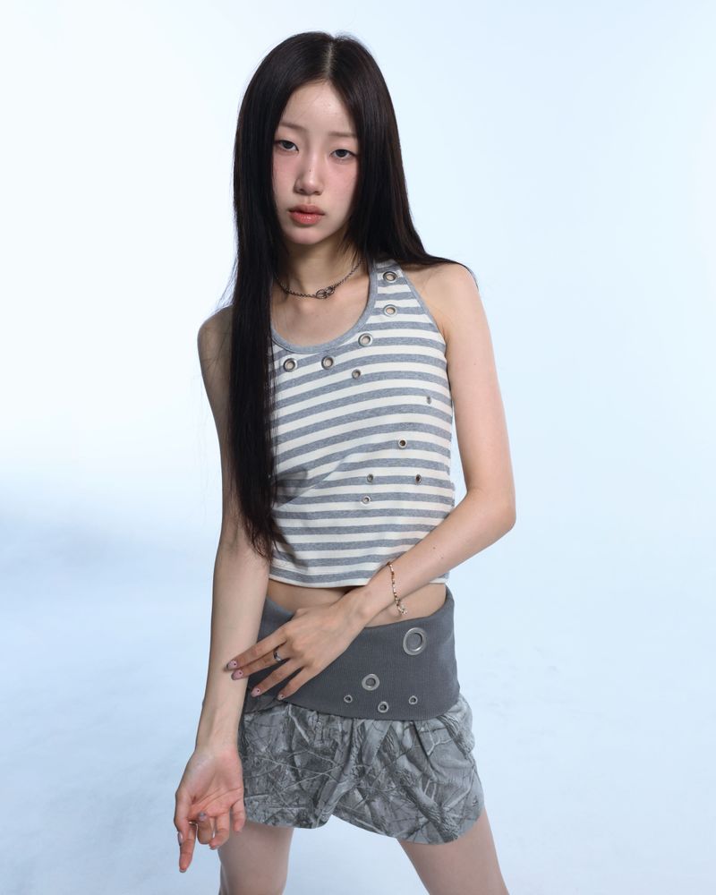 Striped Eyelet halterneck sleeveless (Gray)