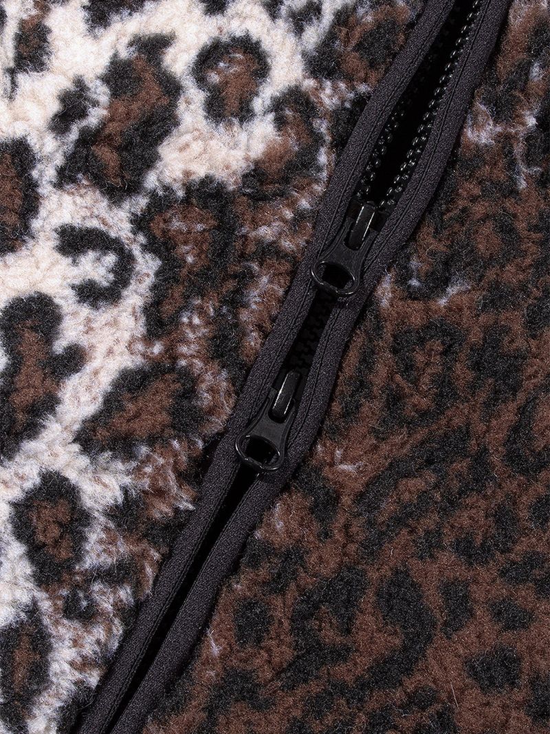 LEOPARD FLEECE ZIP-UP JACKET_Brown