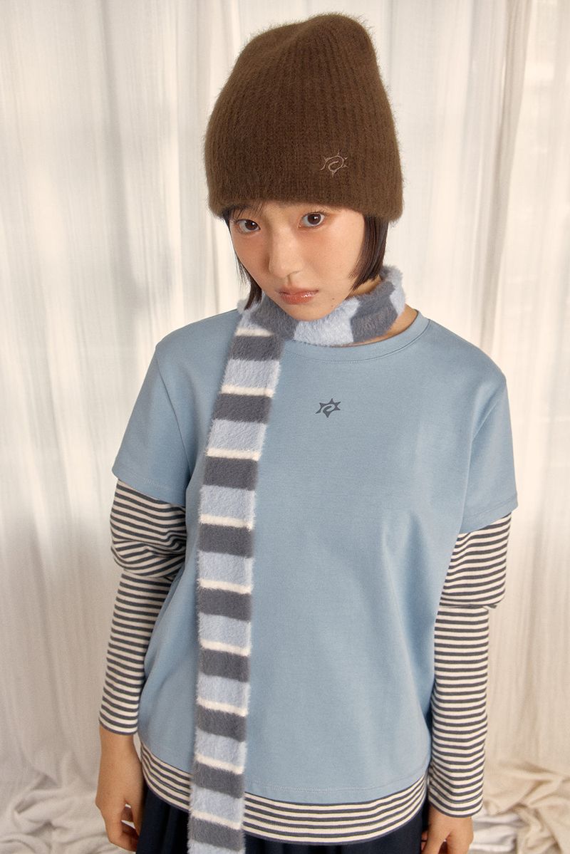 LOGO LAYERED STRIPE TEE (SKY BLUE)