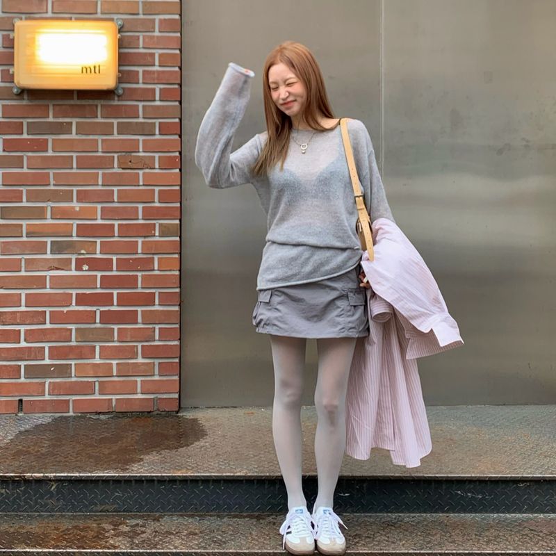 ナイロンミニスカート (Grey)