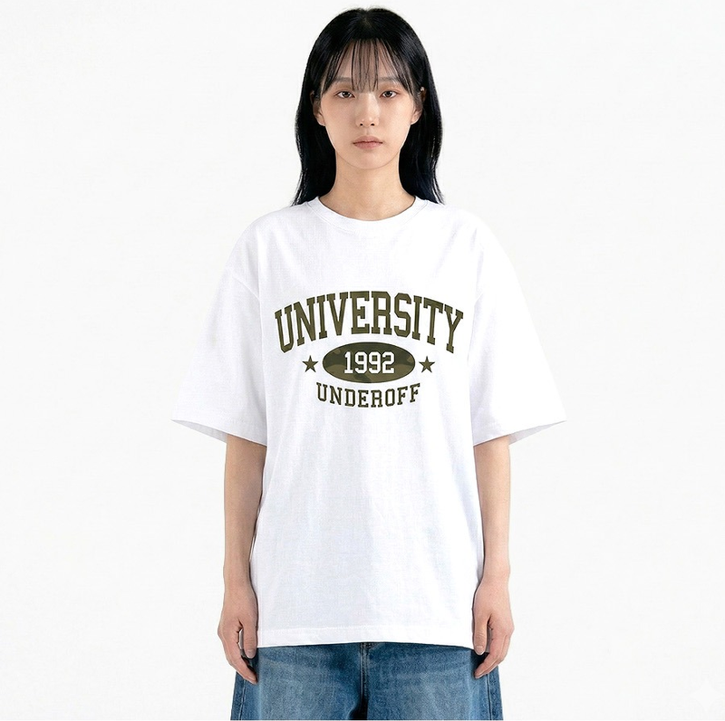 Overfit Crewneck University Camo Short Sleeve T-shirt White Khaki