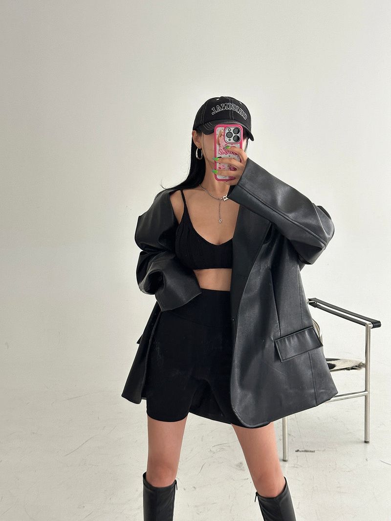 leather oversized-fit blazer jacket