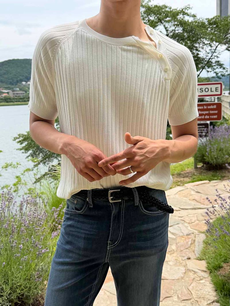 LAURANT（ロラン）の「Side button golgi half knit(6color)（Tops）」