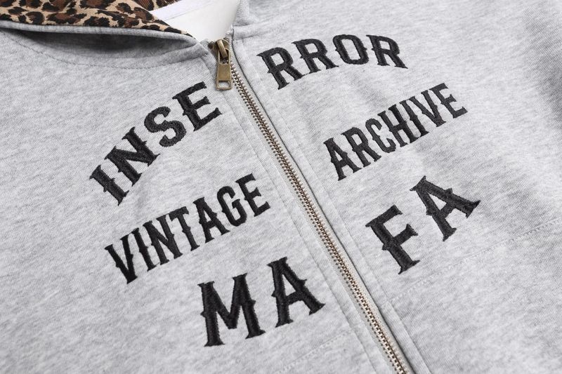 Lettering Leopard Hoodie Zip-up 233133358