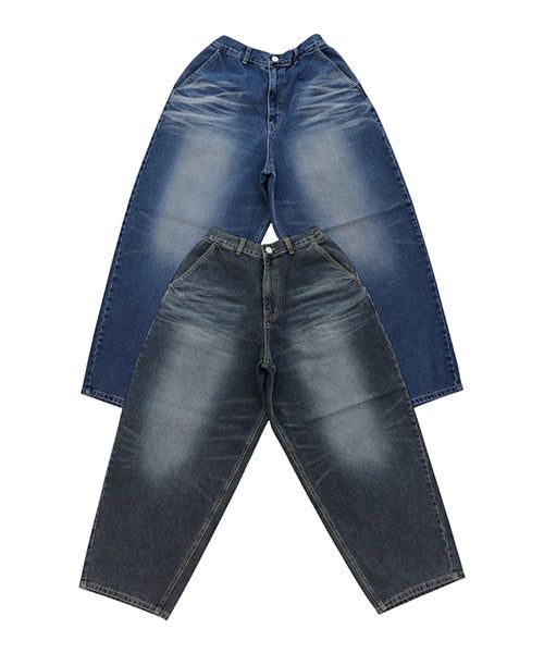 Wide Vintage-Washed Denim Balloon Pants