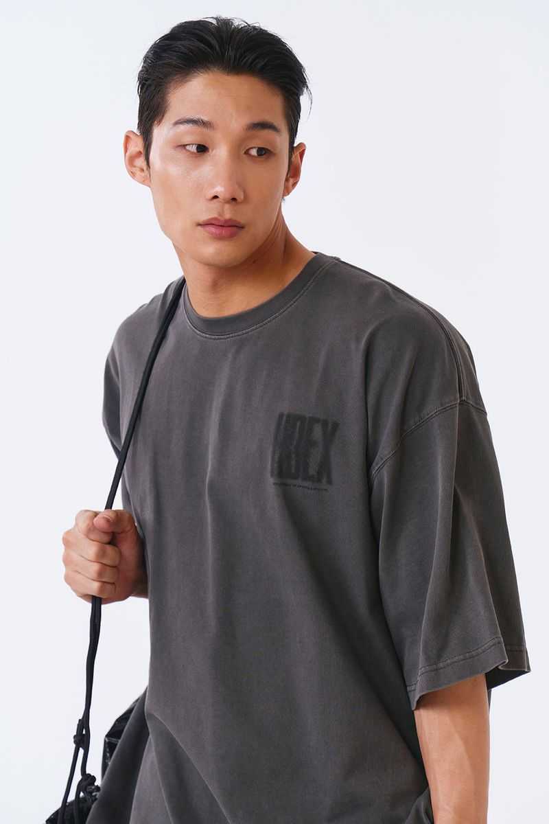 Crack Printed Pigment Short Sleeve Pigment Charcoal