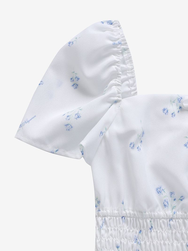 Floral puff blouse (White)