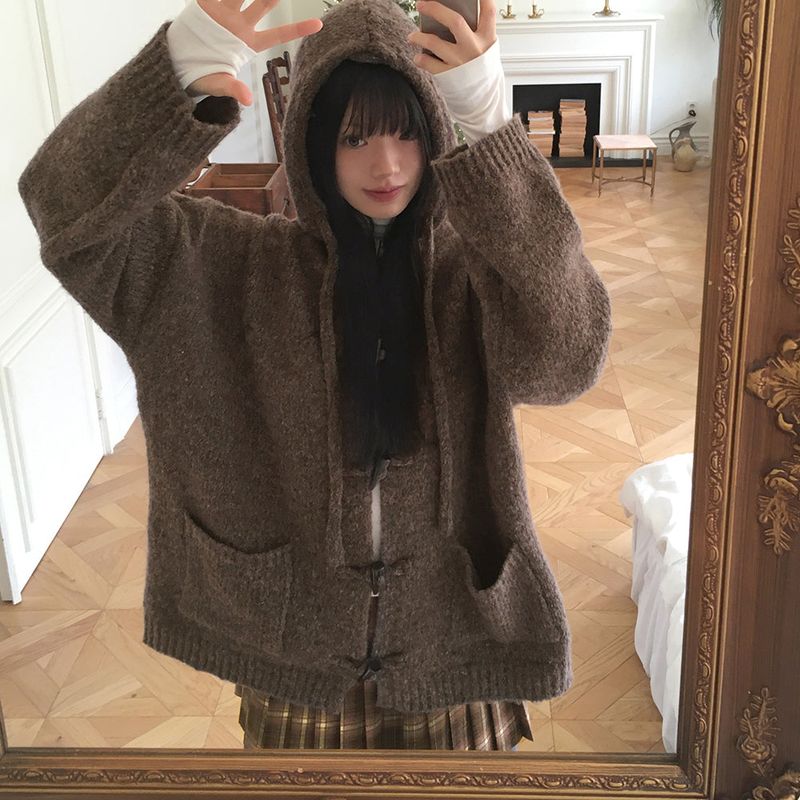 Hots duffle button oversized-fit hooded cardigan