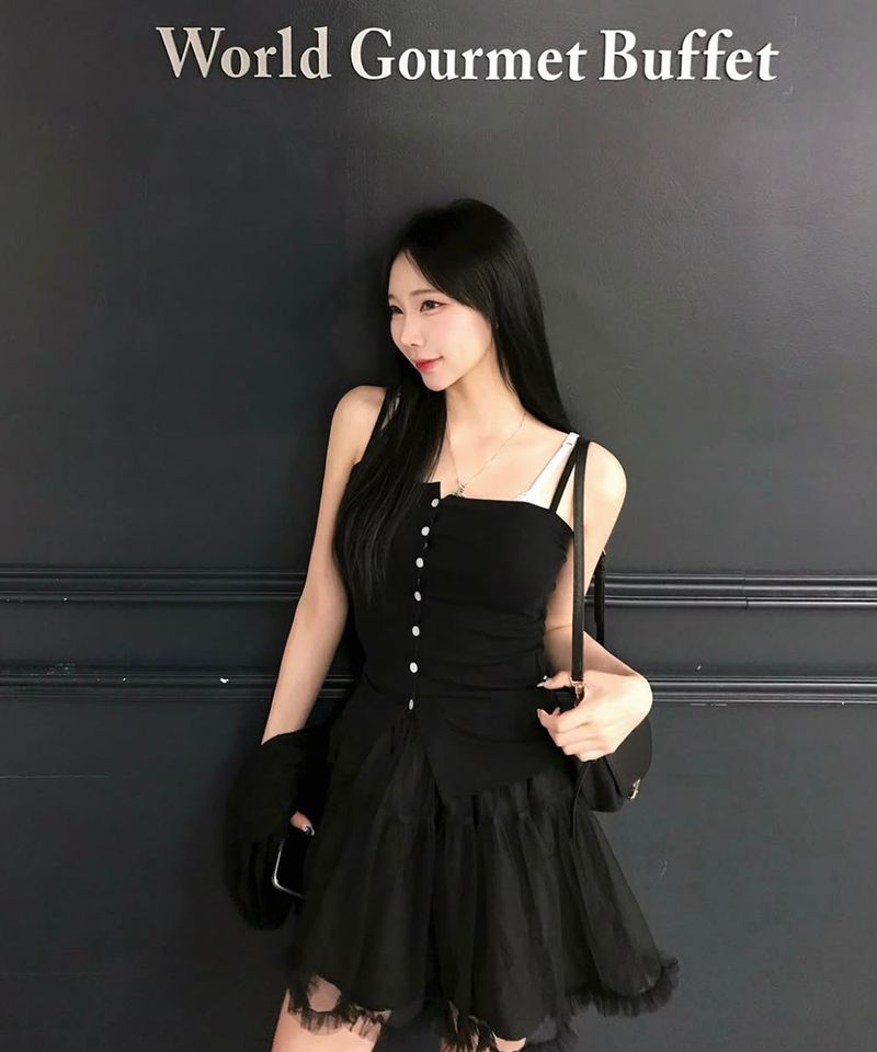 Button Sleeveless Top Black