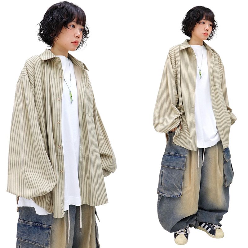Oversized Stripe Balloon Shirt