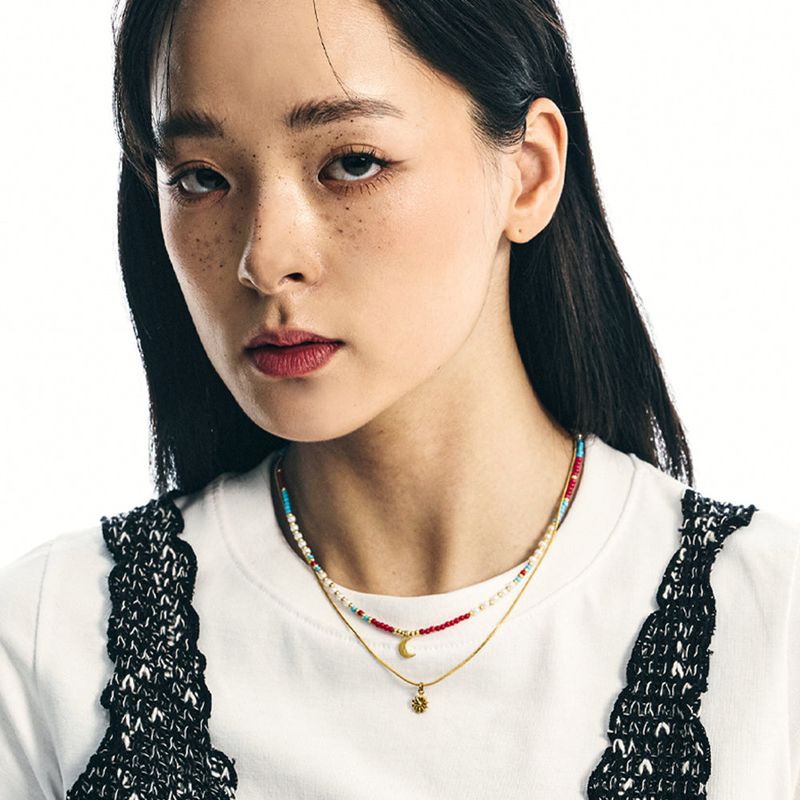 [SET] cherry gold turkey stone & gold daisy necklace