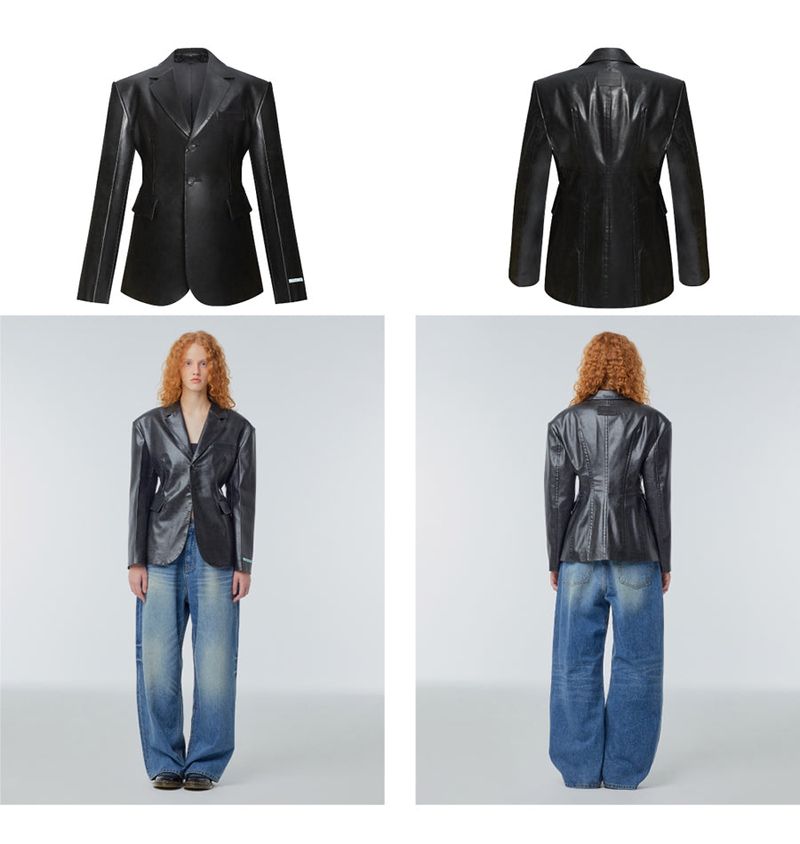 Power shoulder faux-leather jacket