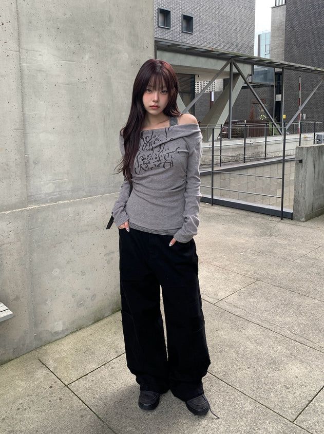 Clun Cut Wide String Cargo Pants