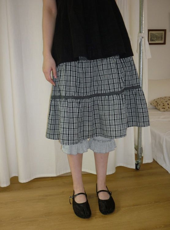 BAON（バオン）の「26SS★ [BAONHAUS] Yanbi Check Lace Banding Midi Skirt（Skirts）」
