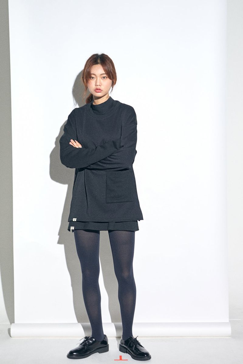 KNIT X TERRY COMBINATION POCKET TEE (Black)