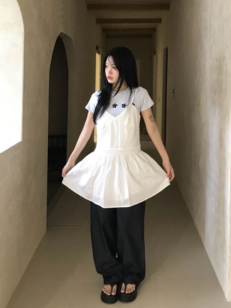 Roen Pintuck Layered Slip Mini Dress