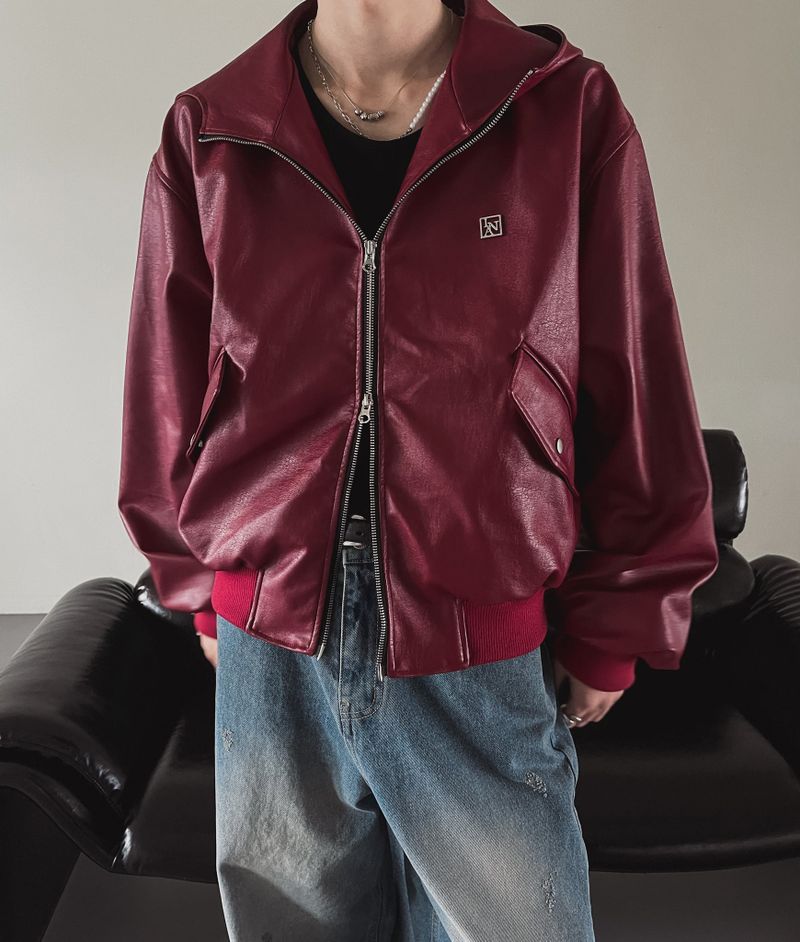 [PREMIUM/MADE] Nut leather label crop hooded jumper