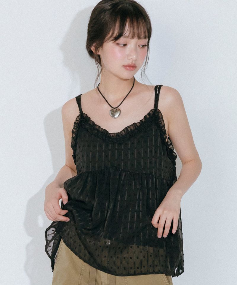 mellotory（メロートリー）の「DOT CHIFFON SLEEVELESS BLOUSE (BLACK)（Tops）」