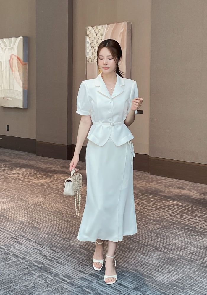 Core Wrinkle-Free Pleated Wrap Long Skirt