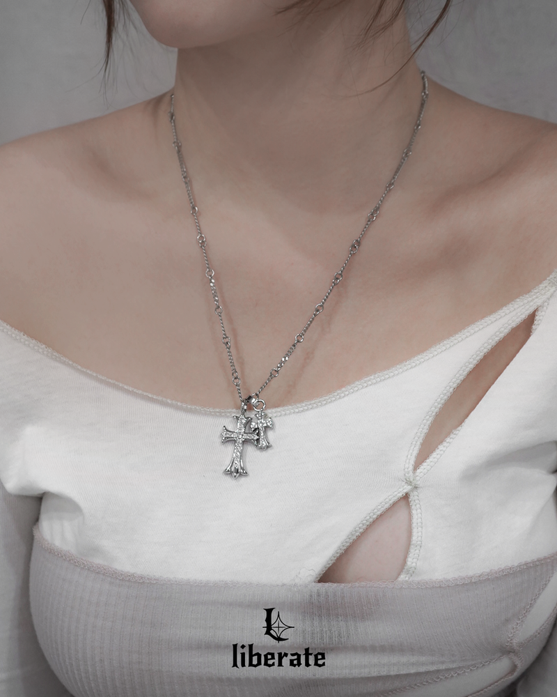 [S.Steel] Cubic Cross Chain Necklace