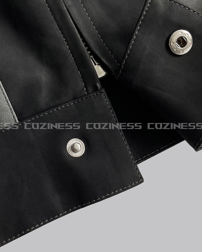 OA Treasure Cropped Racing Leather Jacket (2 colors)