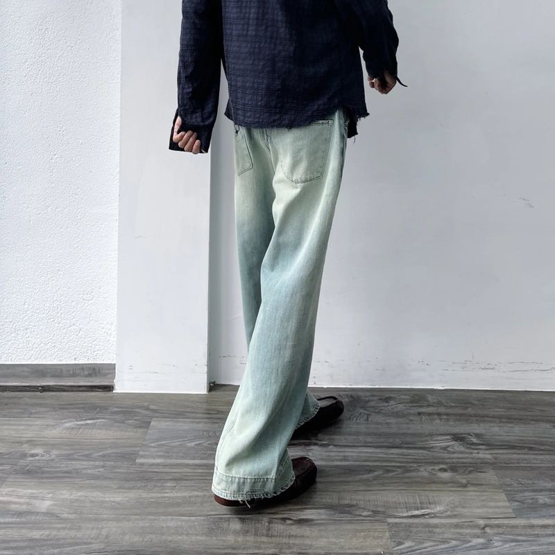 Seamed Washed Wide-Leg Jeans