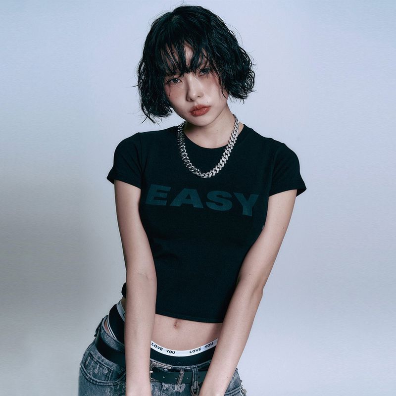 EASY NO EASY(イージーノーイージー)の「EASY See-through Crop Short Sleeve - Black(Tops)」