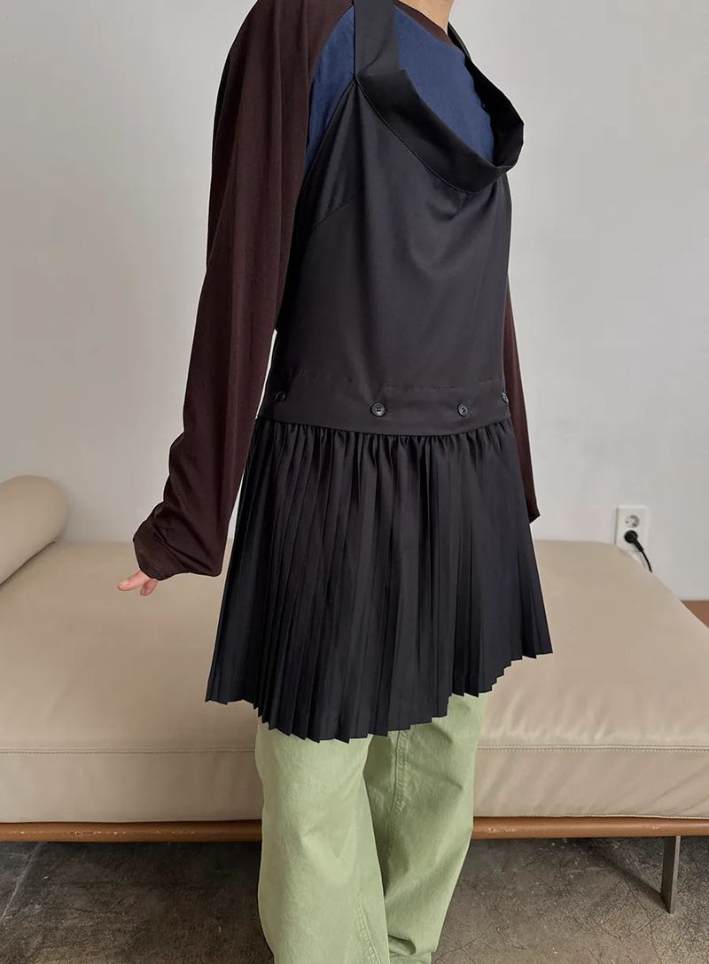 halter pleats layered dress