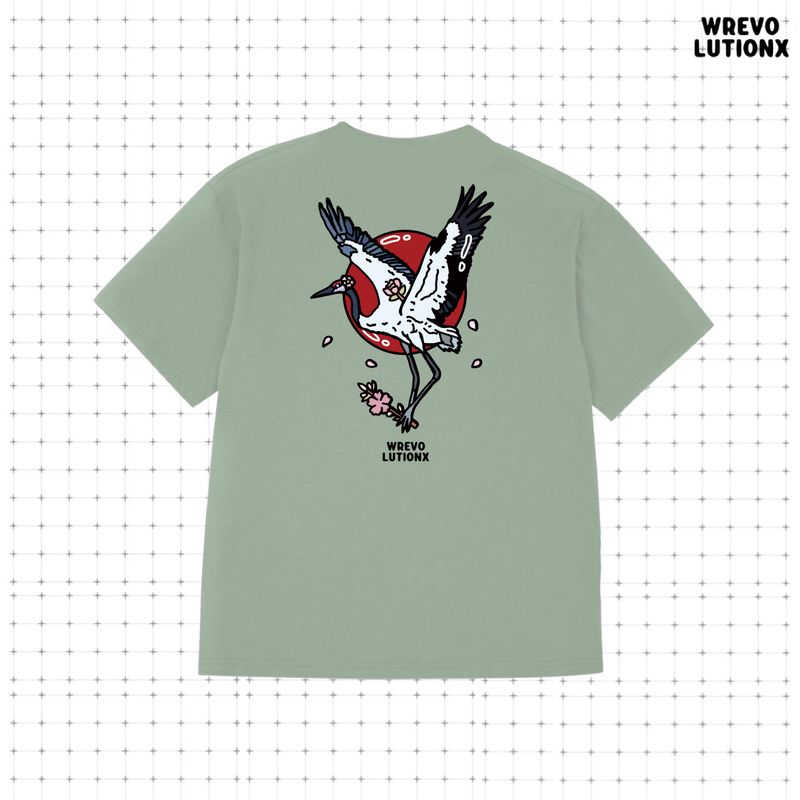 WREVOLUTIONX by WooLeeX（レボリューションエックス バイ ウーリーエックス）の「Japanese Crane T-Shirt(Light Green)（Tops）」