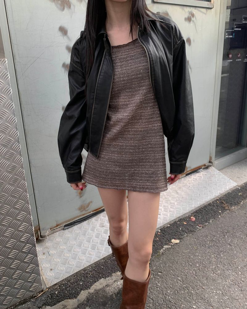 Fold leather jacket